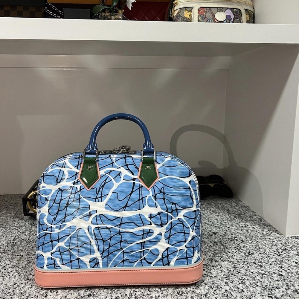 100% Authentic! LOUIS VUITTON Alma BB Aqua Print Epi Leather Crossbody Bag Blue - Picture 4 of 5